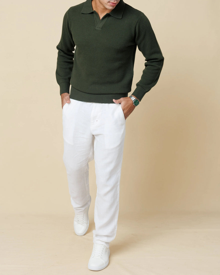 All-Season Popcorn Knit Long Sleeve Polo  - LCY London
