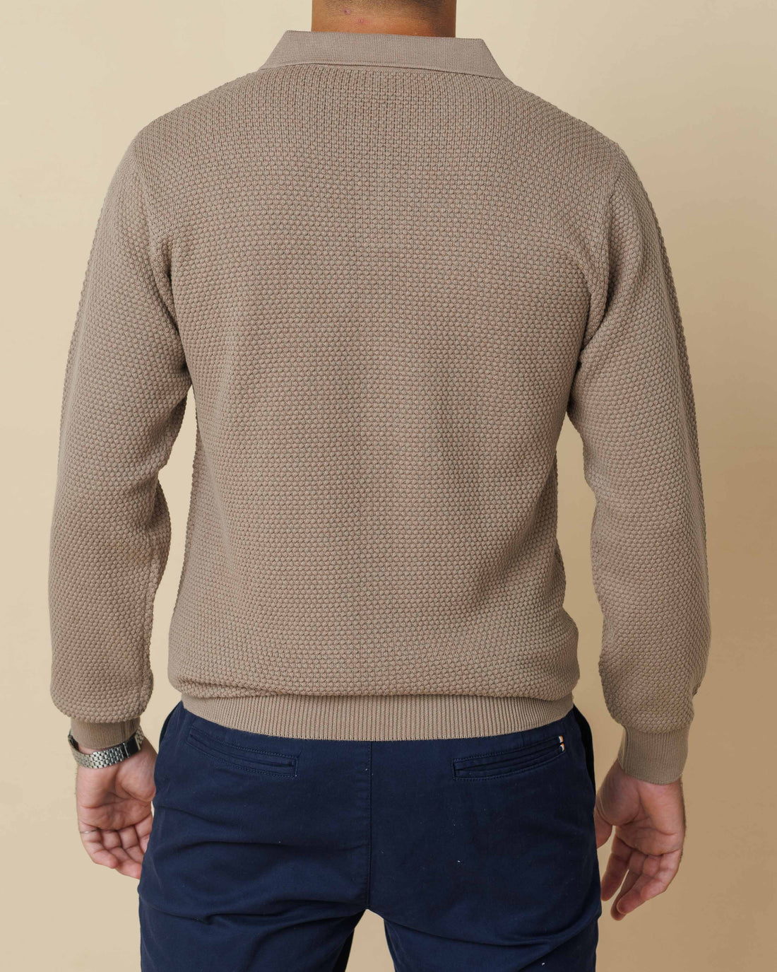 All-Season Popcorn Knit Long Sleeve Polo  - LCY London