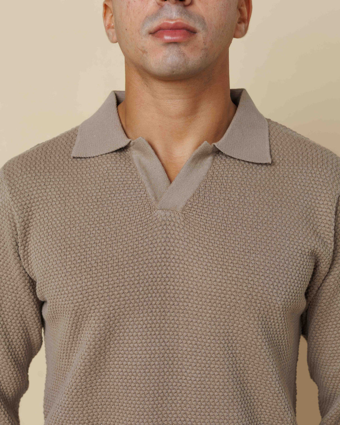 All-Season Popcorn Knit Long Sleeve Polo  - LCY London