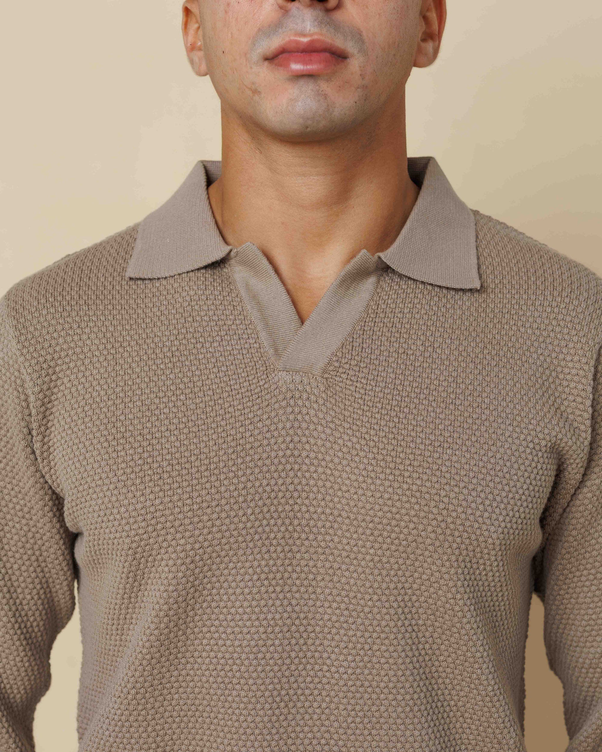 All-Season Popcorn Knit Long Sleeve Polo  - LCY London