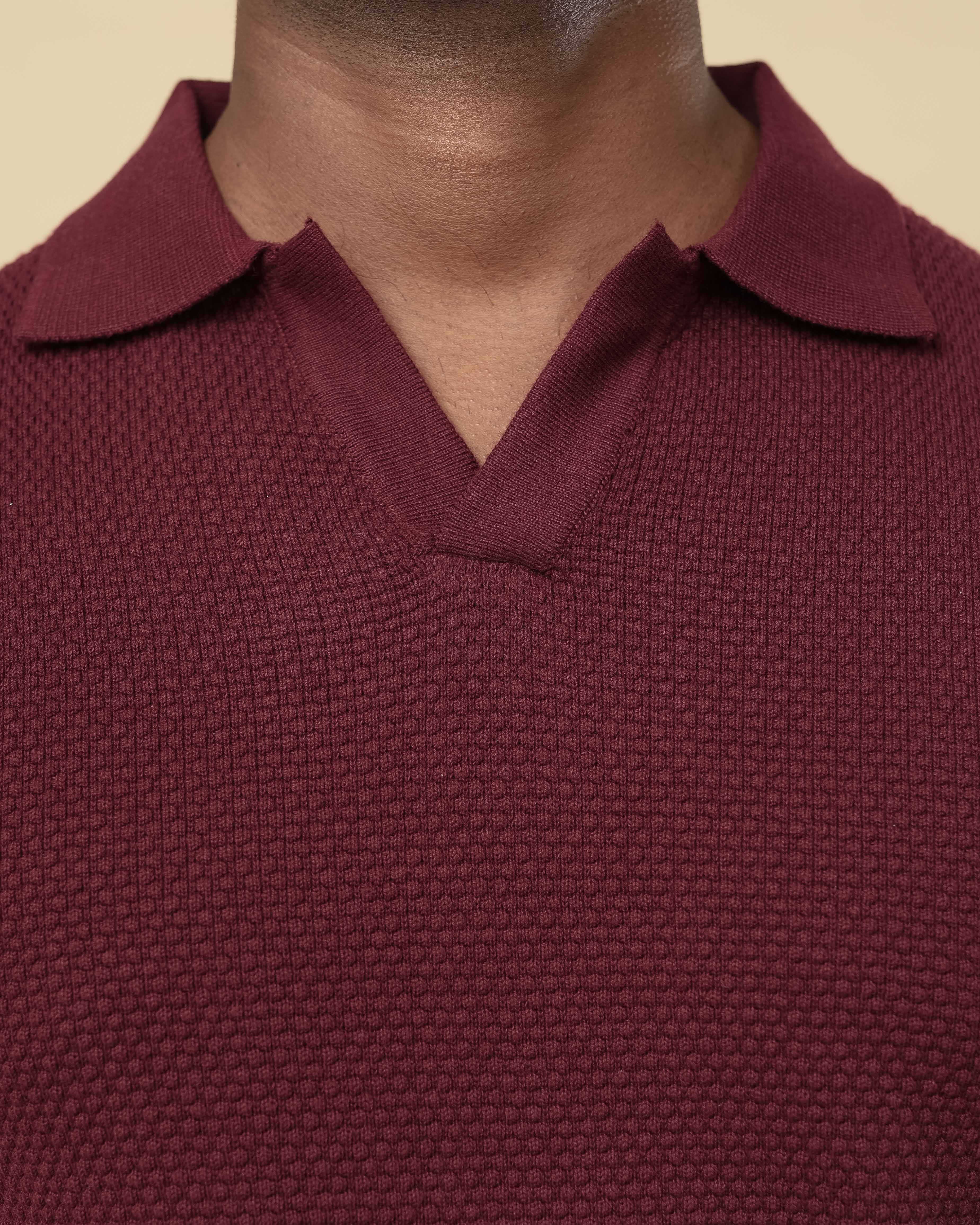 All-Season Popcorn Knit Long Sleeve Polo  - LCY London