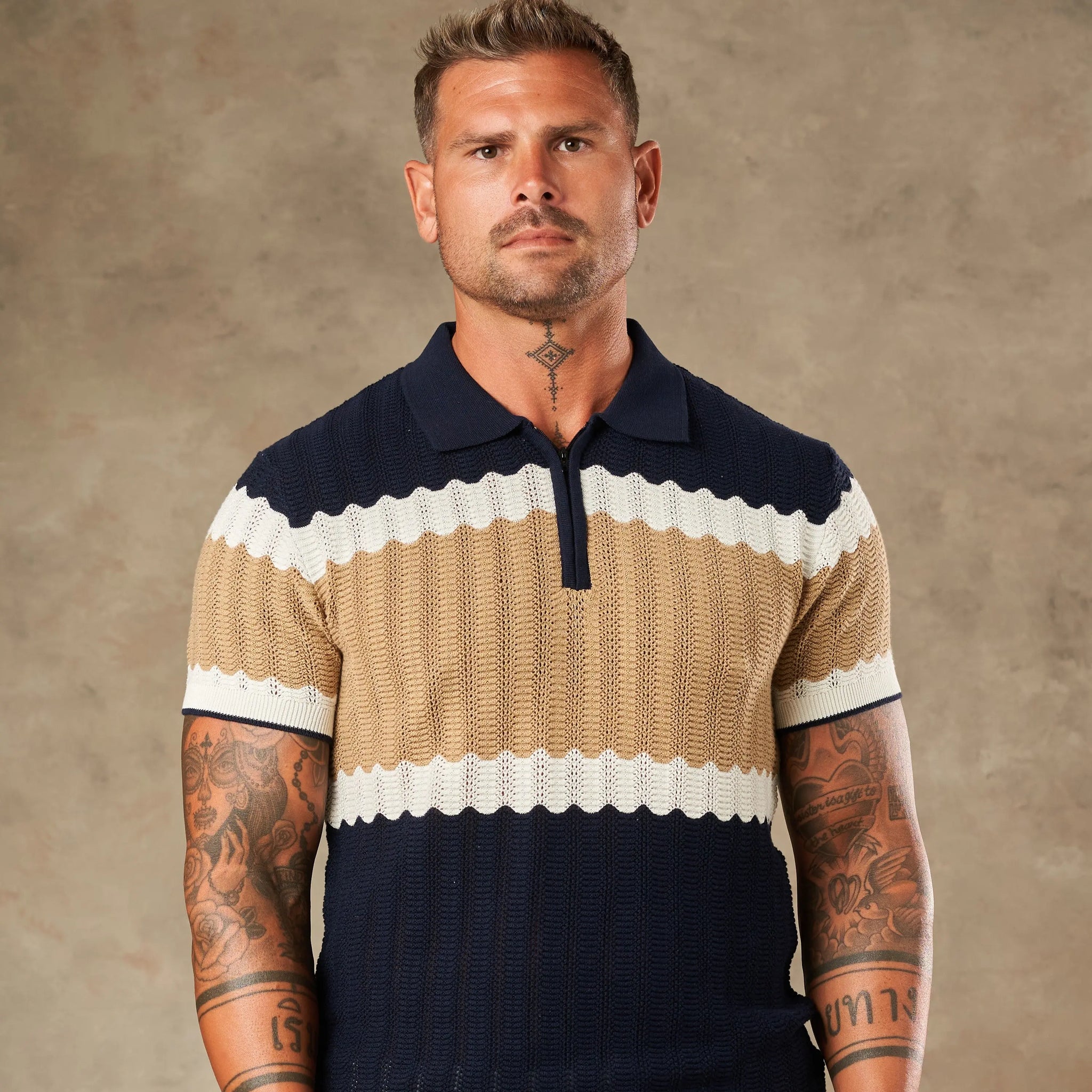 Capri Wave Textured Zipper Polo  - LCY London