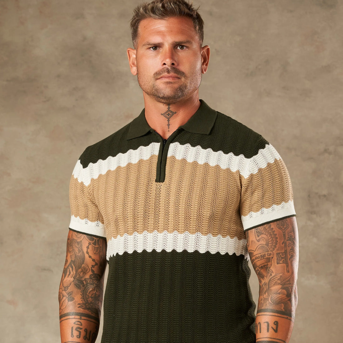 Capri Wave Textured Zipper Polo  - LCY London