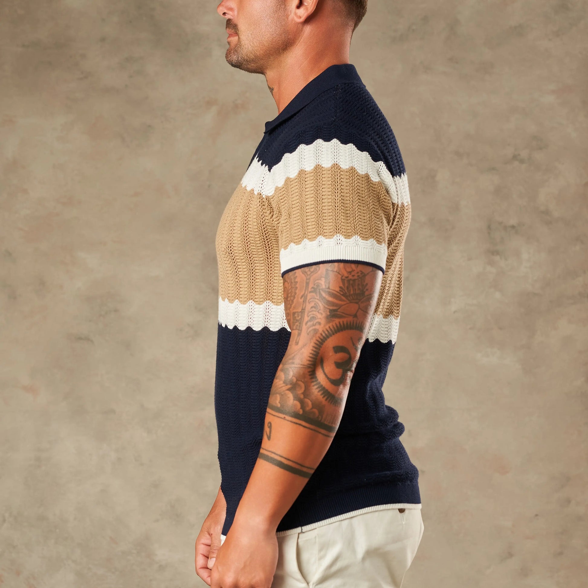 Capri Wave Textured Zipper Polo  - LCY London