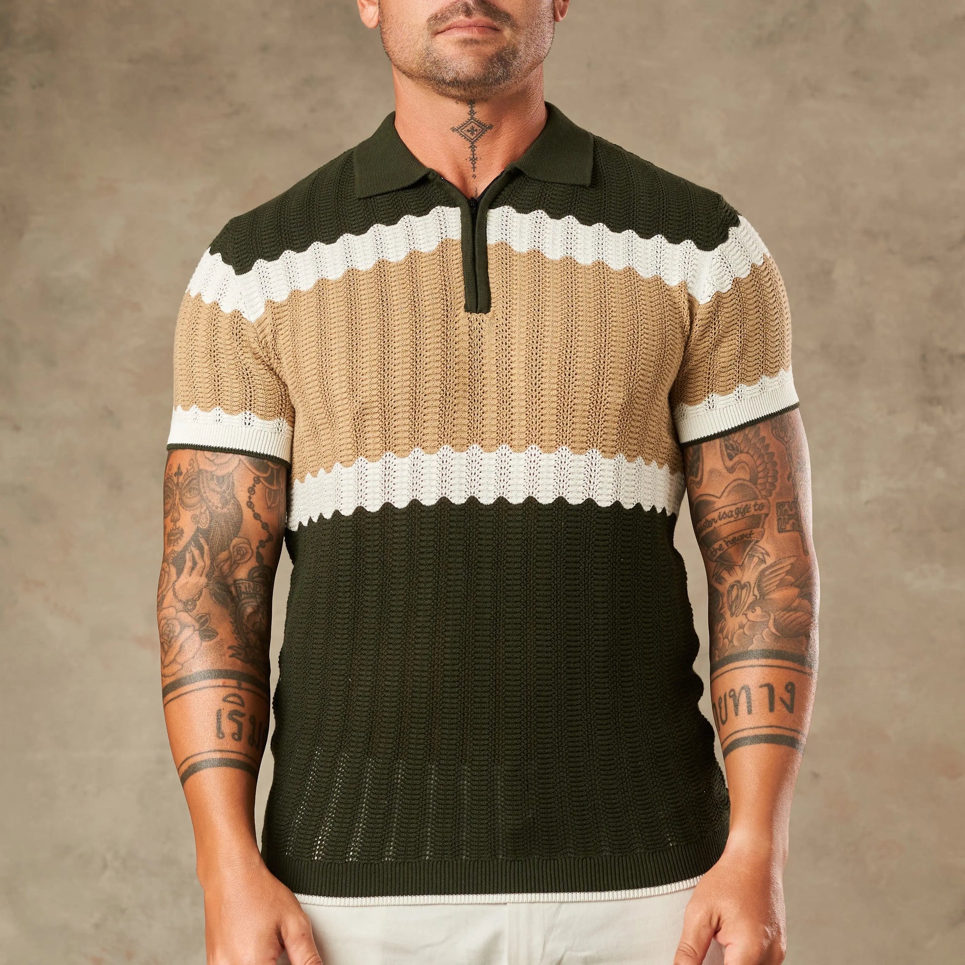 Capri Wave Textured Zipper Polo  - LCY London