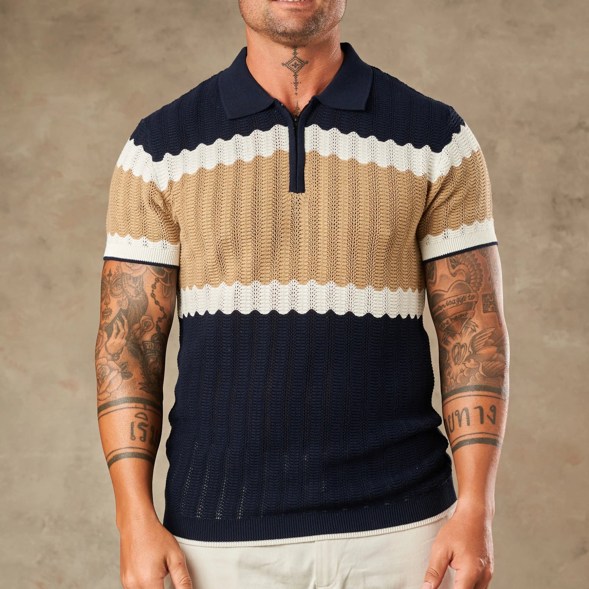 Capri Wave Textured Zipper Polo  - LCY London