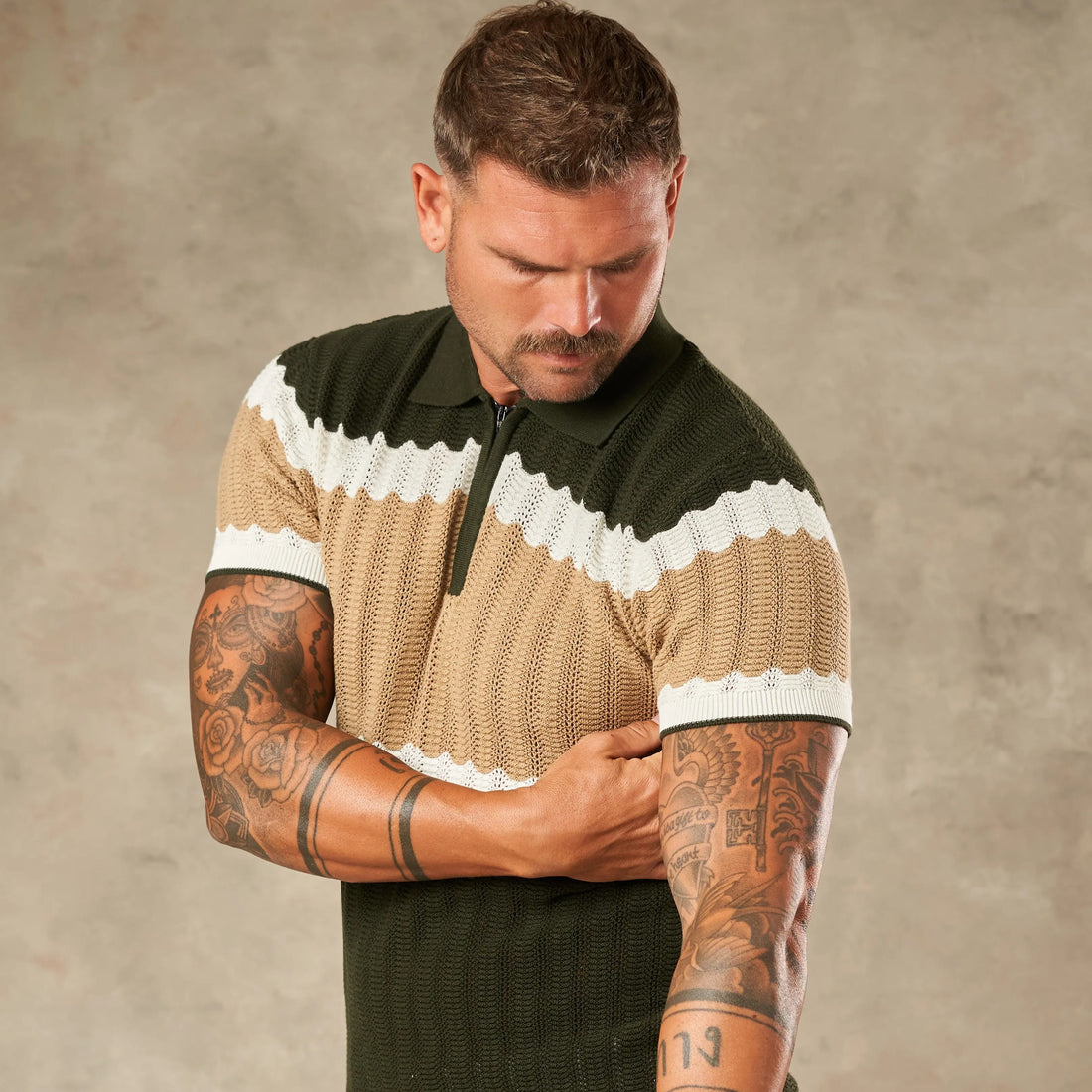 Capri Wave Textured Zipper Polo  - LCY London