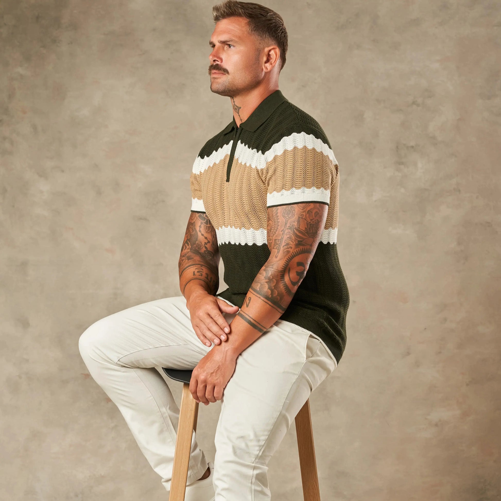 Capri Wave Textured Zipper Polo  - LCY London