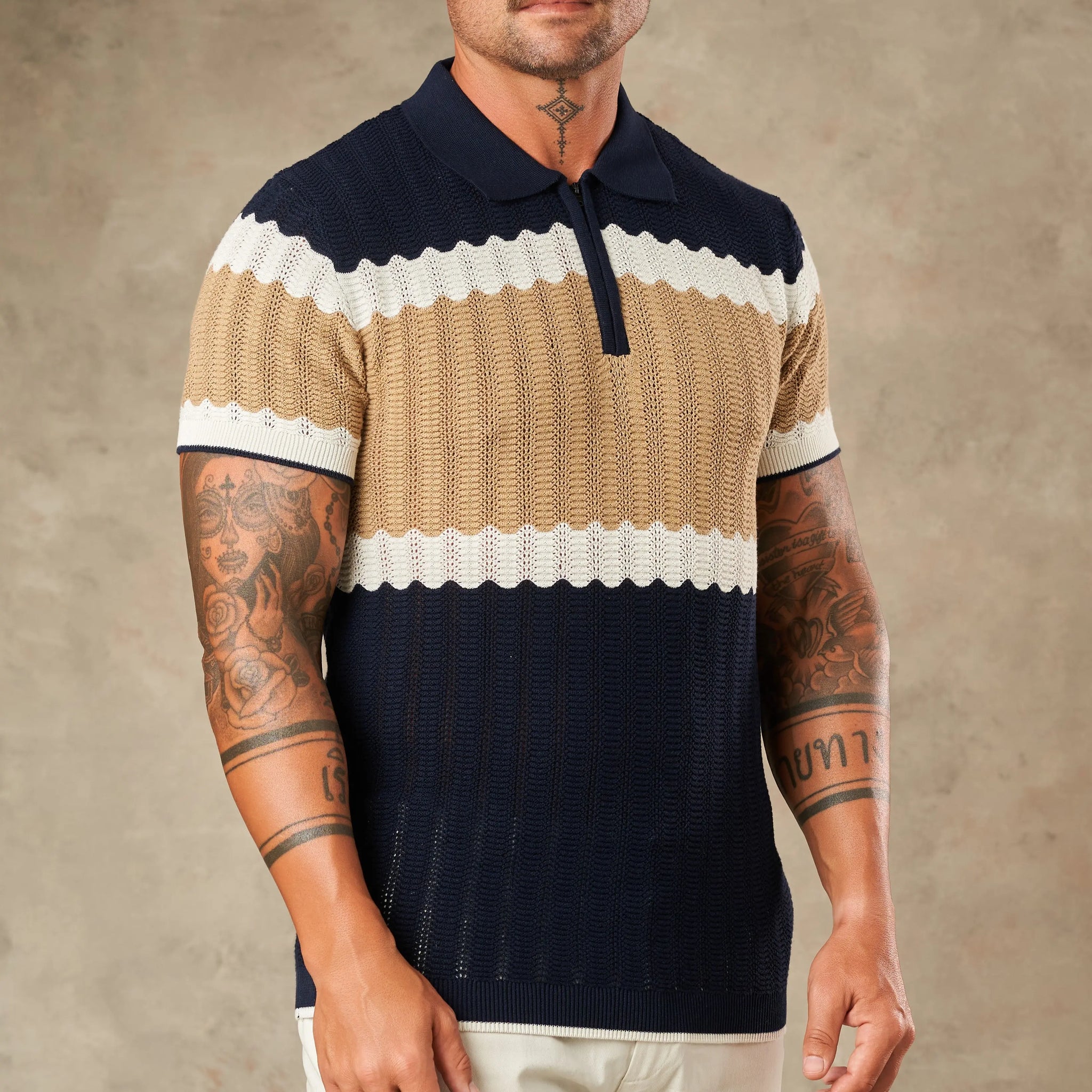 Capri Wave Textured Zipper Polo  - LCY London