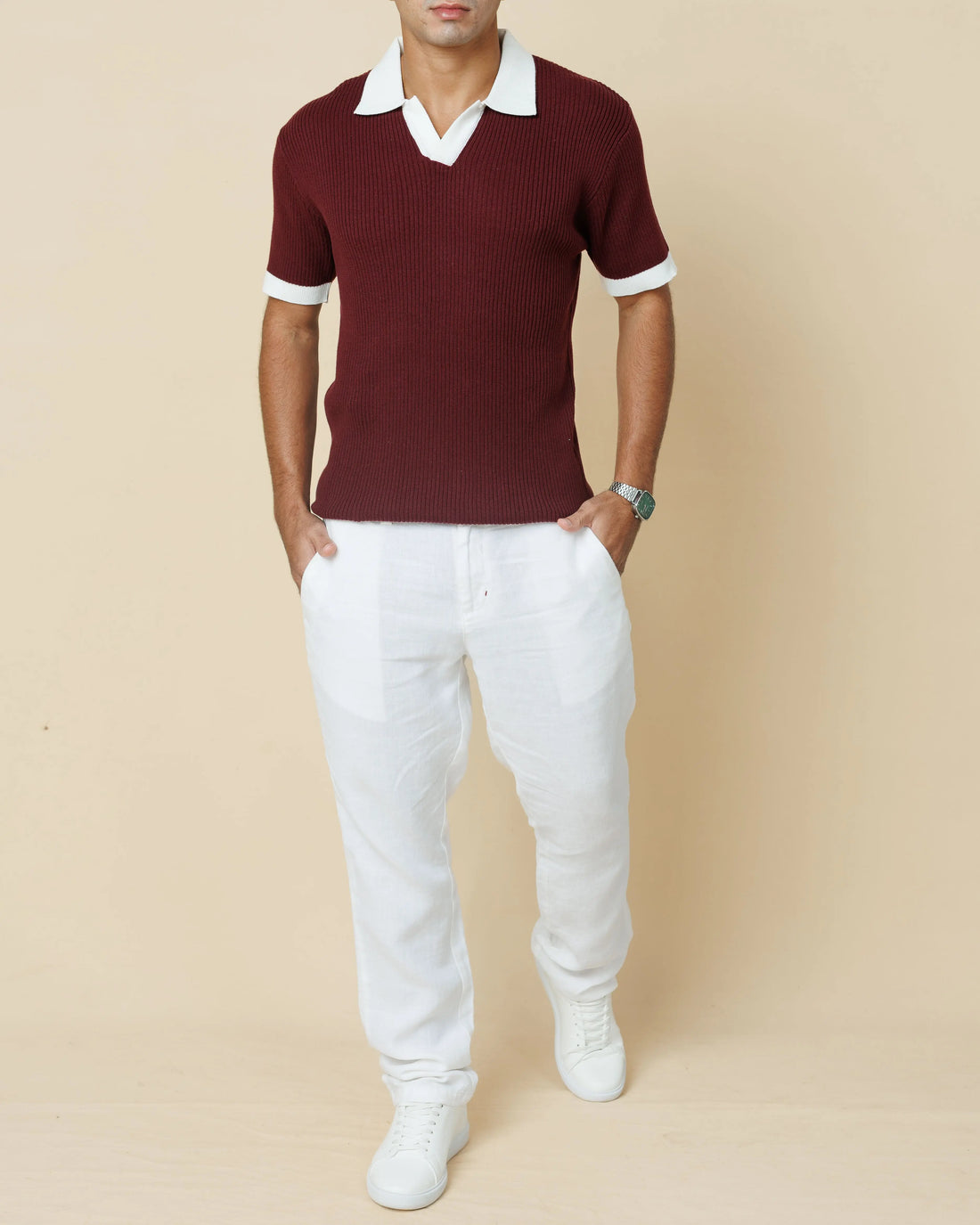 Contrast Knit Johnny Collar Polo  - LCY London
