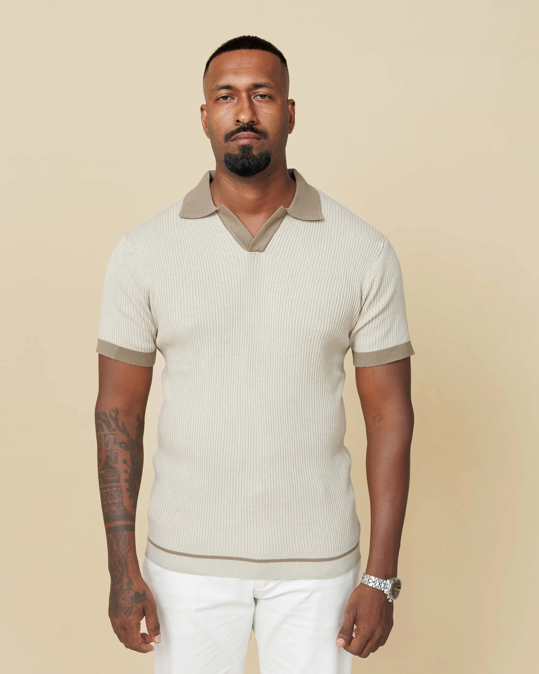 Contrast Knit Johnny Collar Polo  - LCY London