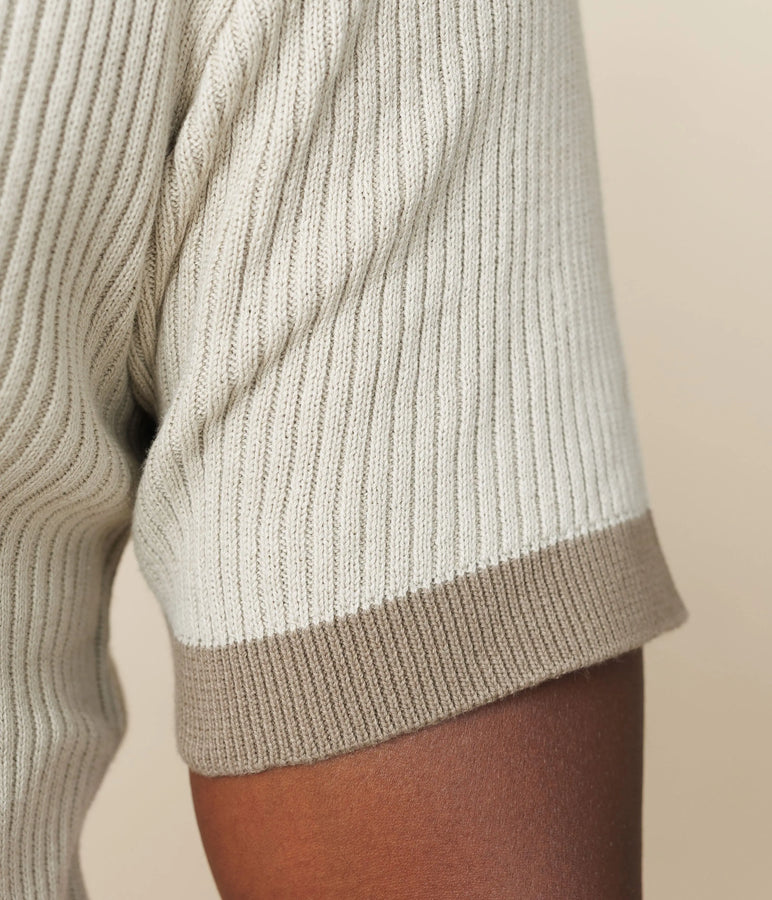 Contrast Knit Johnny Collar Polo  - LCY London