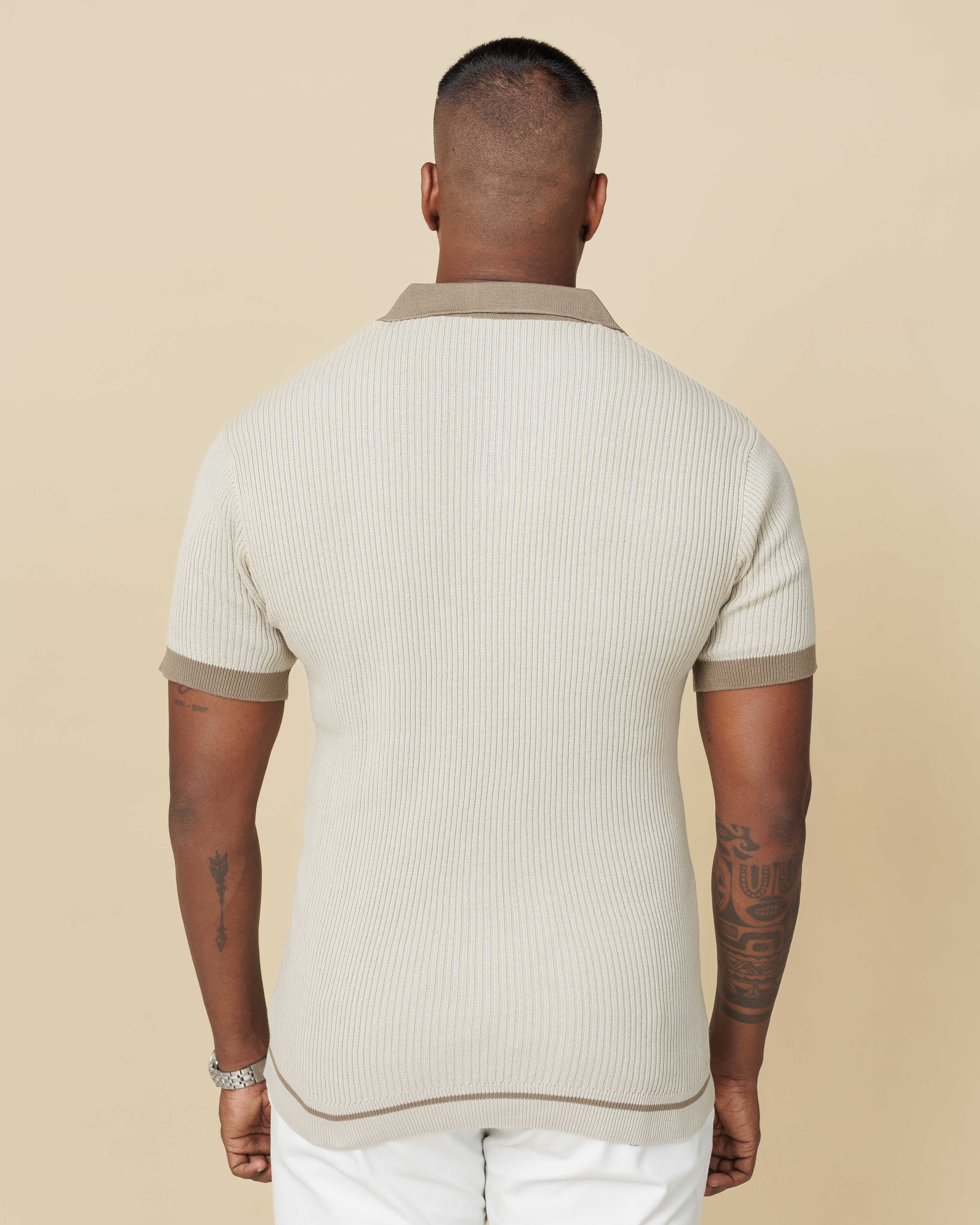 Contrast Knit Johnny Collar Polo  - LCY London