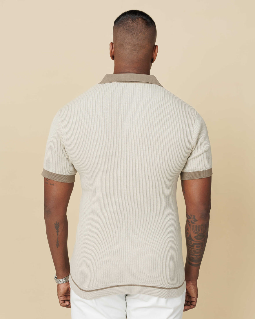 Contrast Knit Johnny Collar Polo  - LCY London