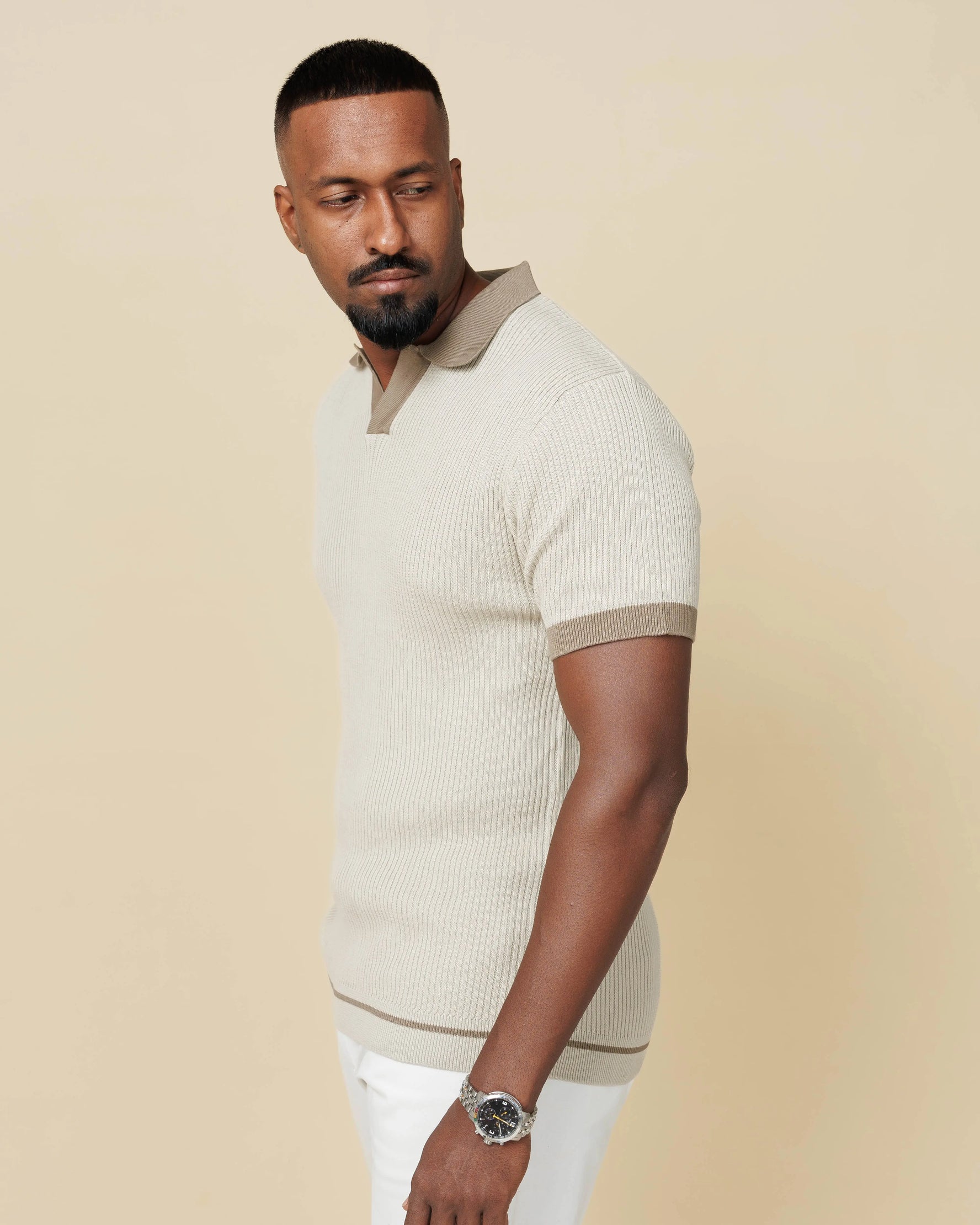 Contrast Knit Johnny Collar Polo  - LCY London