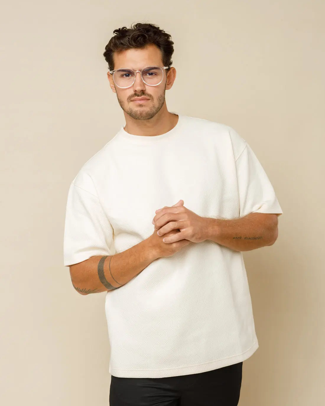 Cotton Blend Oversized Tee Cream-XL - LCY London