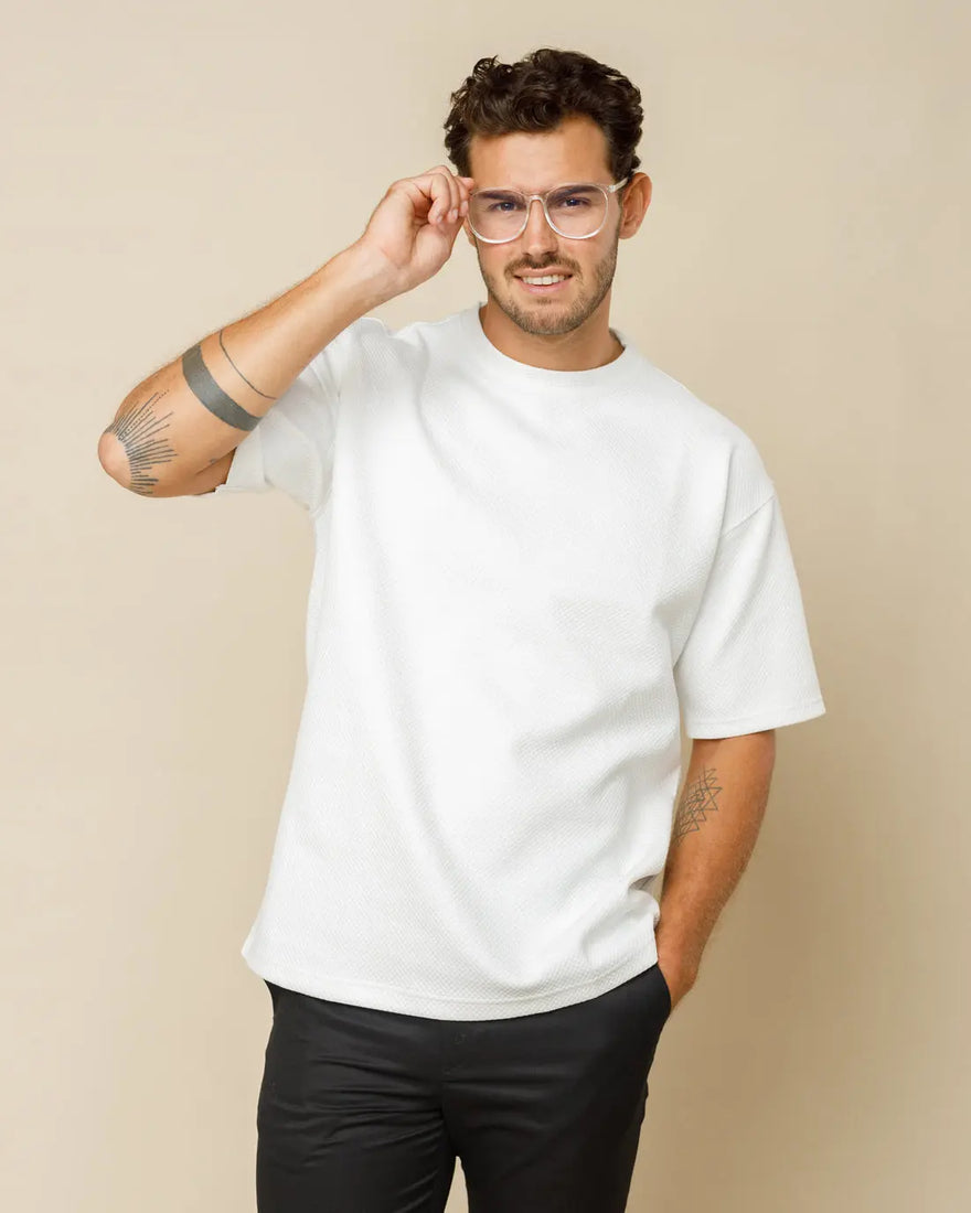 Cotton Blend Oversized Tee White-XL - LCY London
