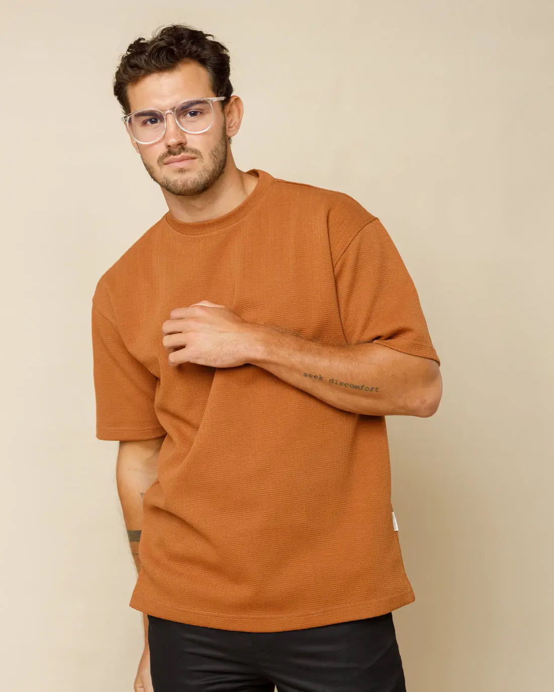 Cotton Blend Oversized Tee Brown-XL - LCY London