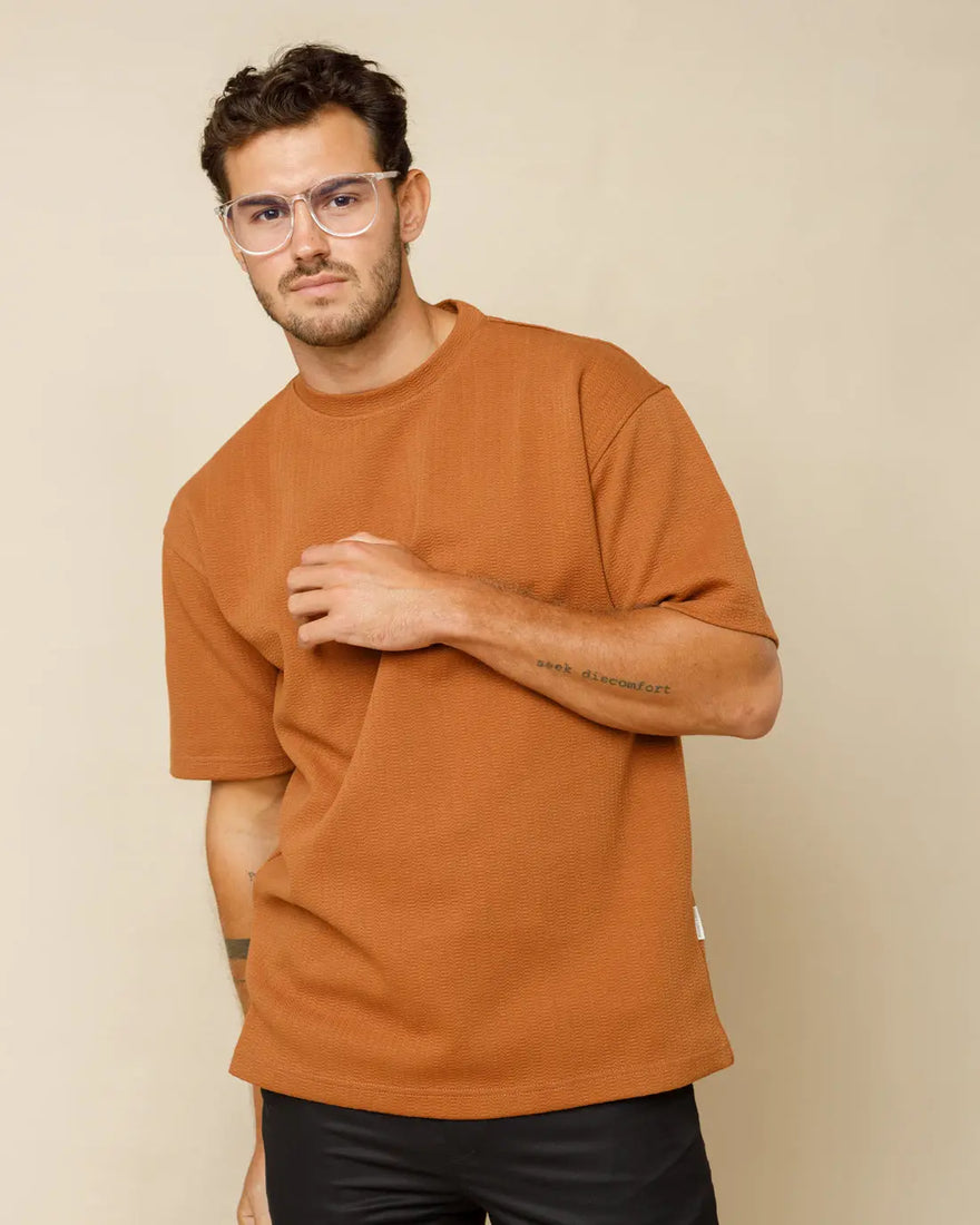Cotton Blend Oversized Tee Brown-XL - LCY London
