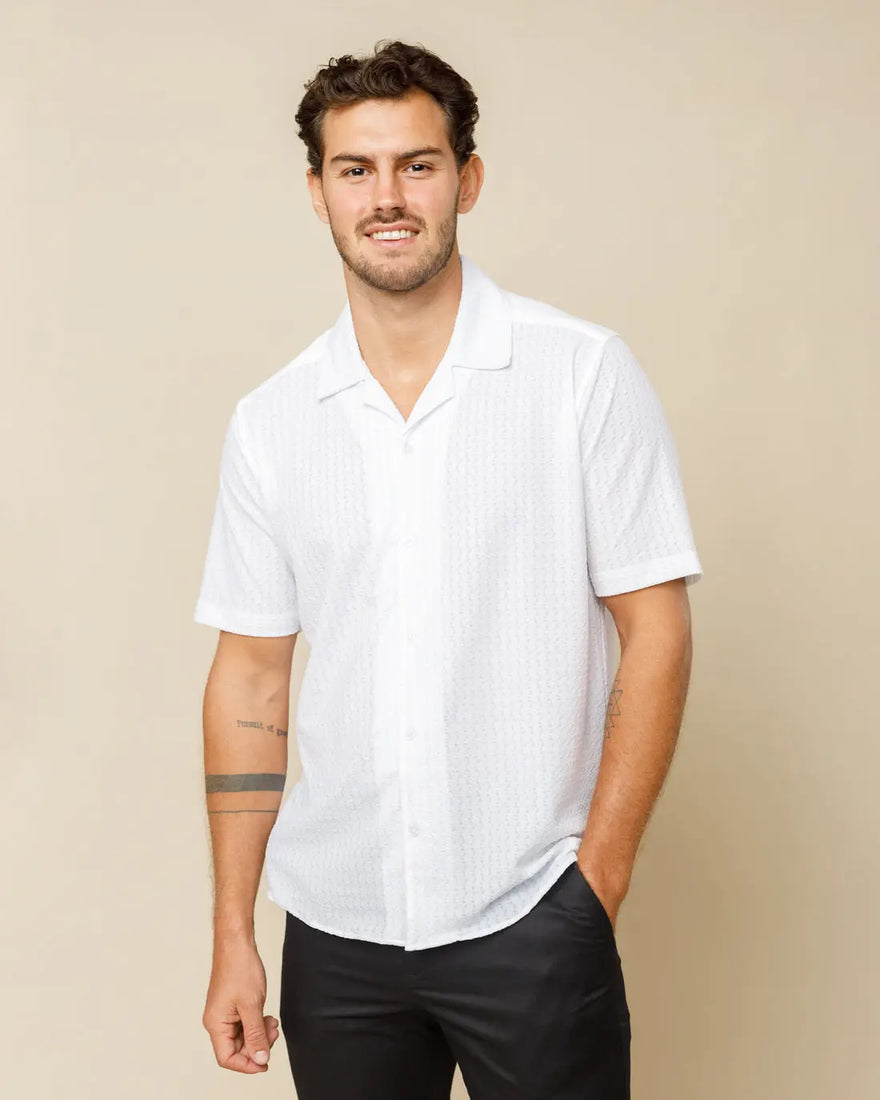 Designer Cuban Collar Shirt White-S - LCY London