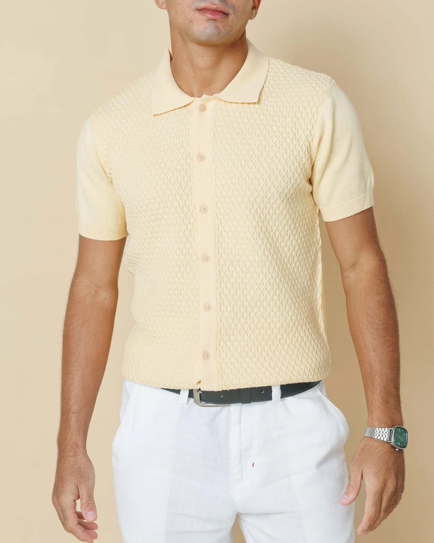 Diamond Weave Heritage Polo – Buttoned Edition Butter-XL - LCY London