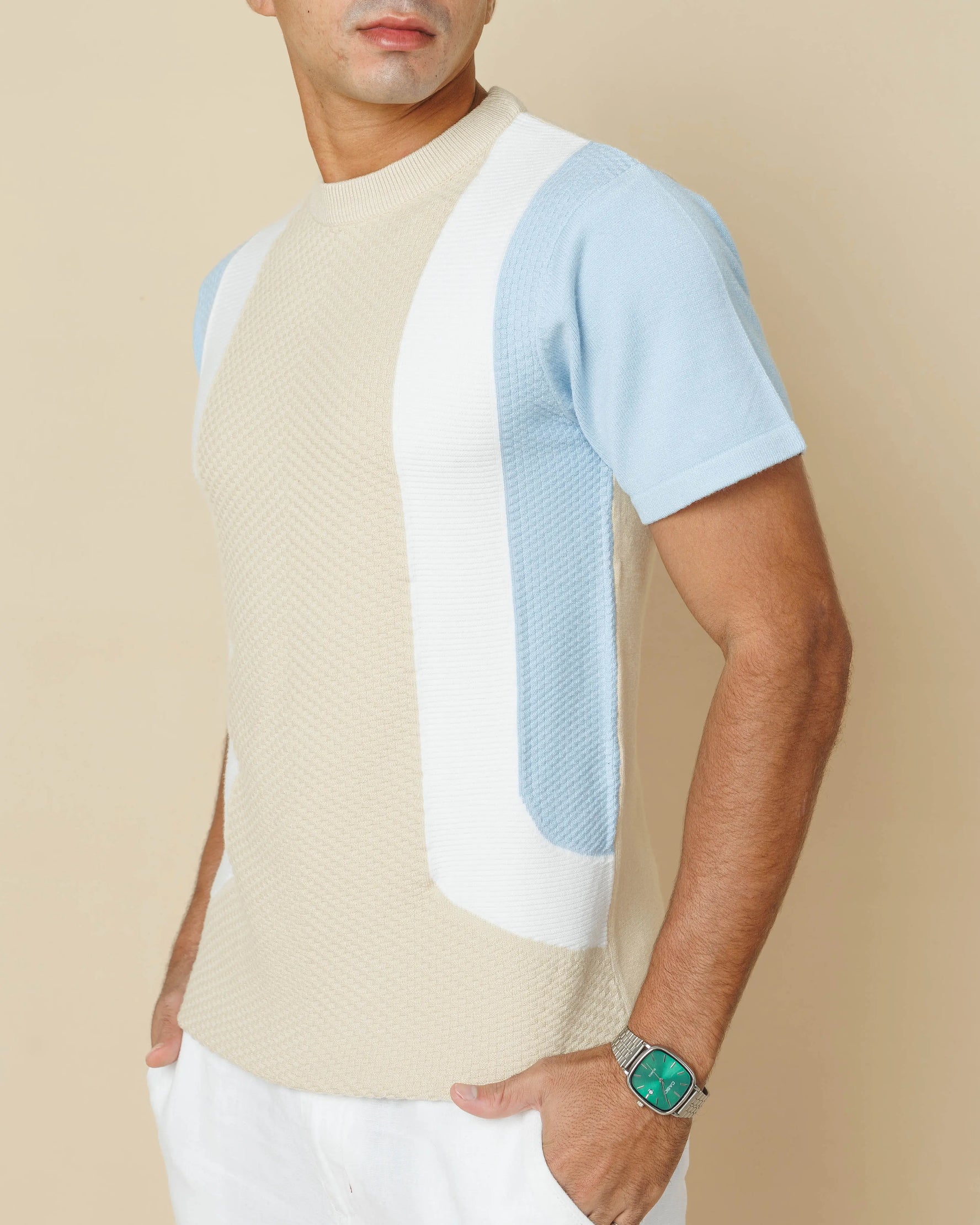 Duality Structured Knit Tee Sky-Blue-XL - LCY London