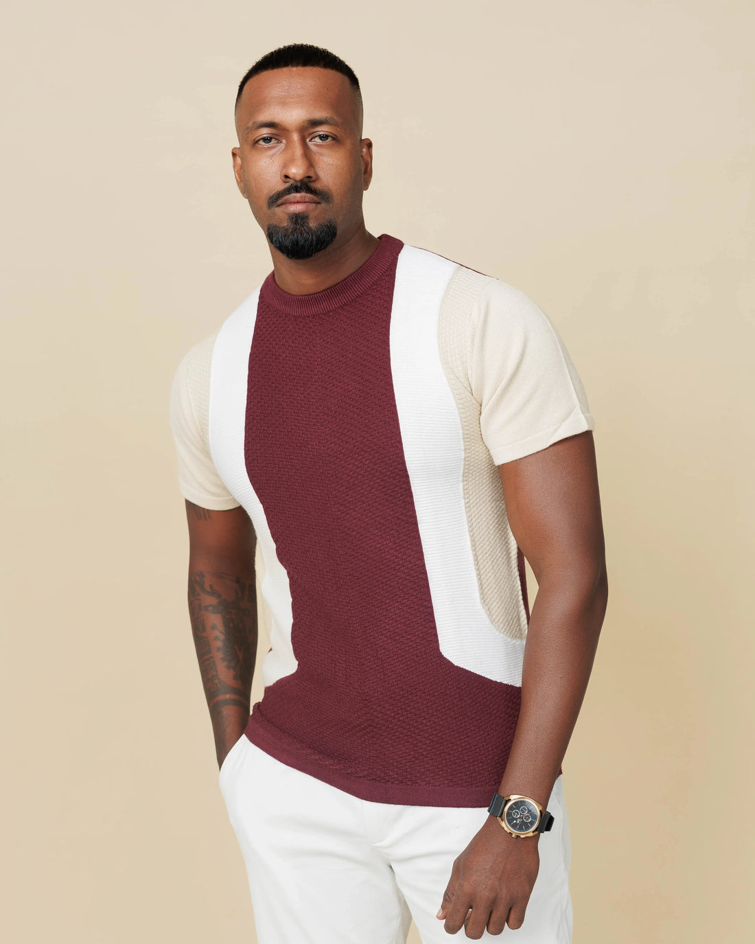 Duality Structured Knit Tee Wine-XL - LCY London