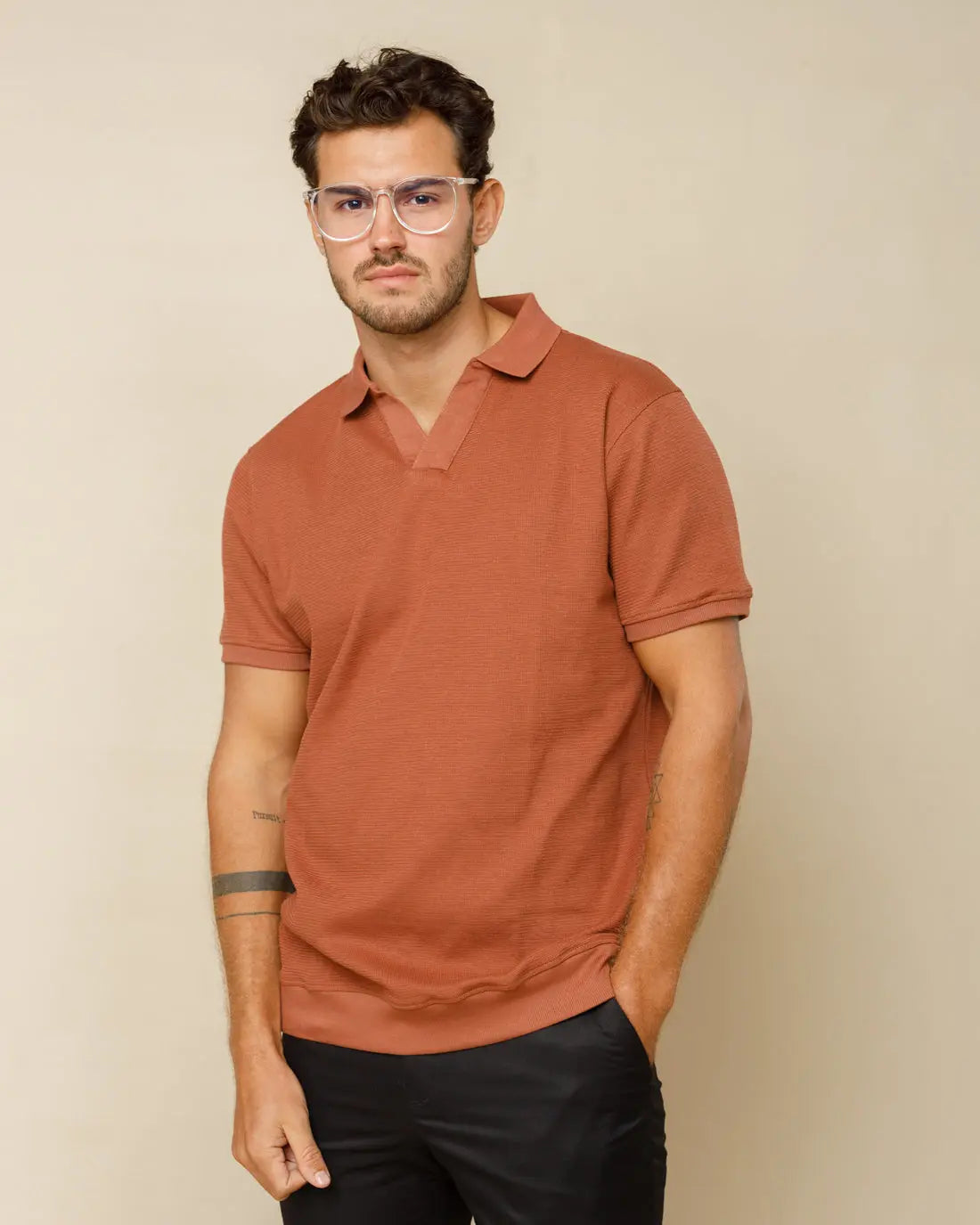 Johnny Collar Detailed Polo Rust-Brown-XL - LCY London