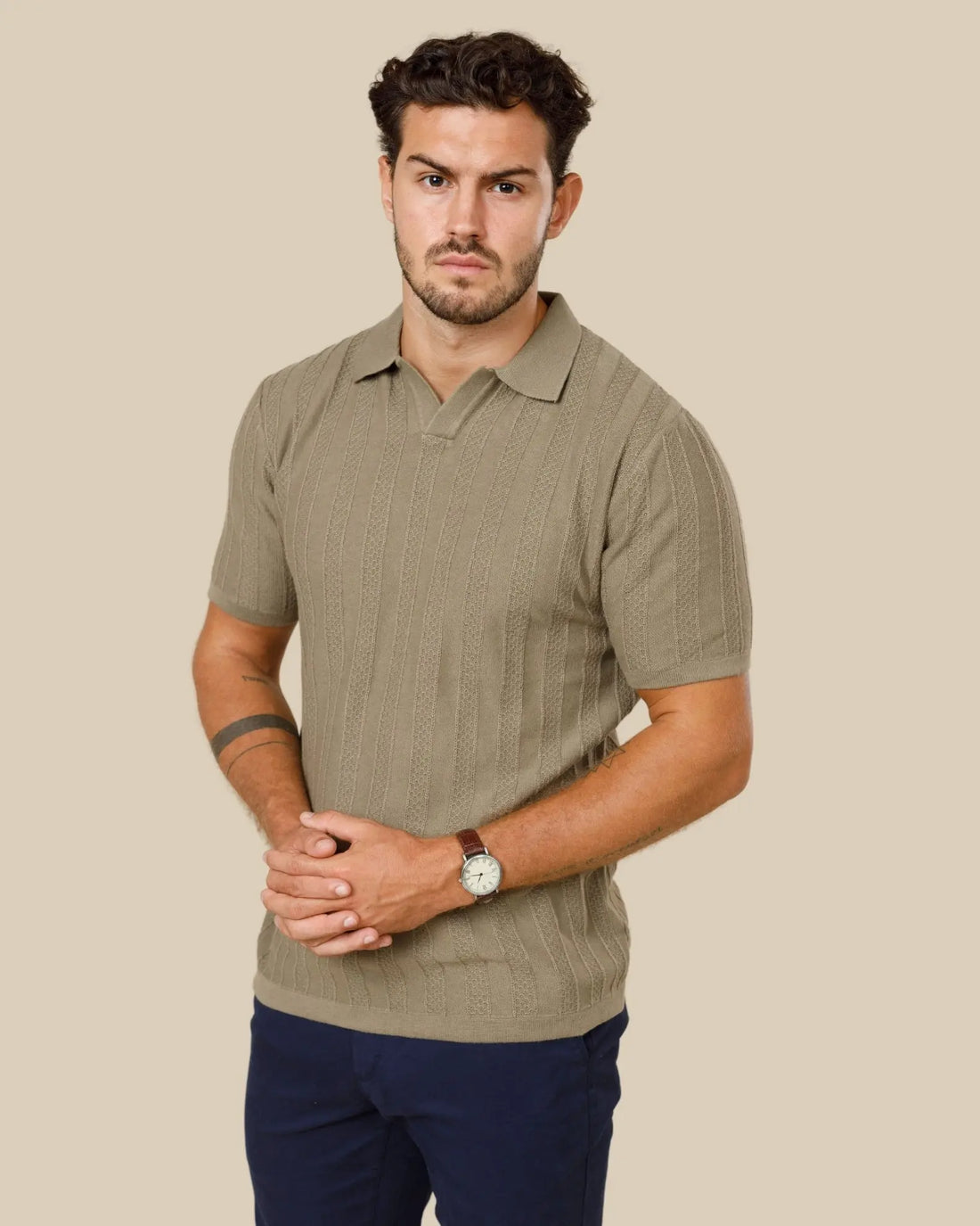 Johnny Collar Textured Knit Polo LCY LONDON
