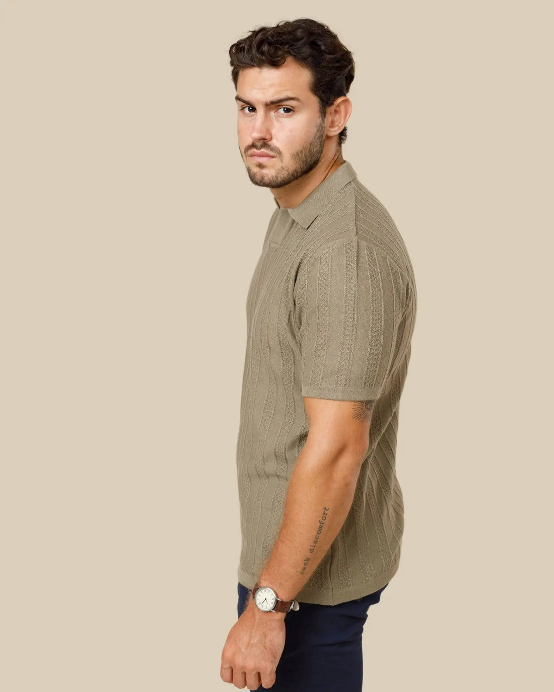 Johnny Collar Textured Knit Polo LCY LONDON