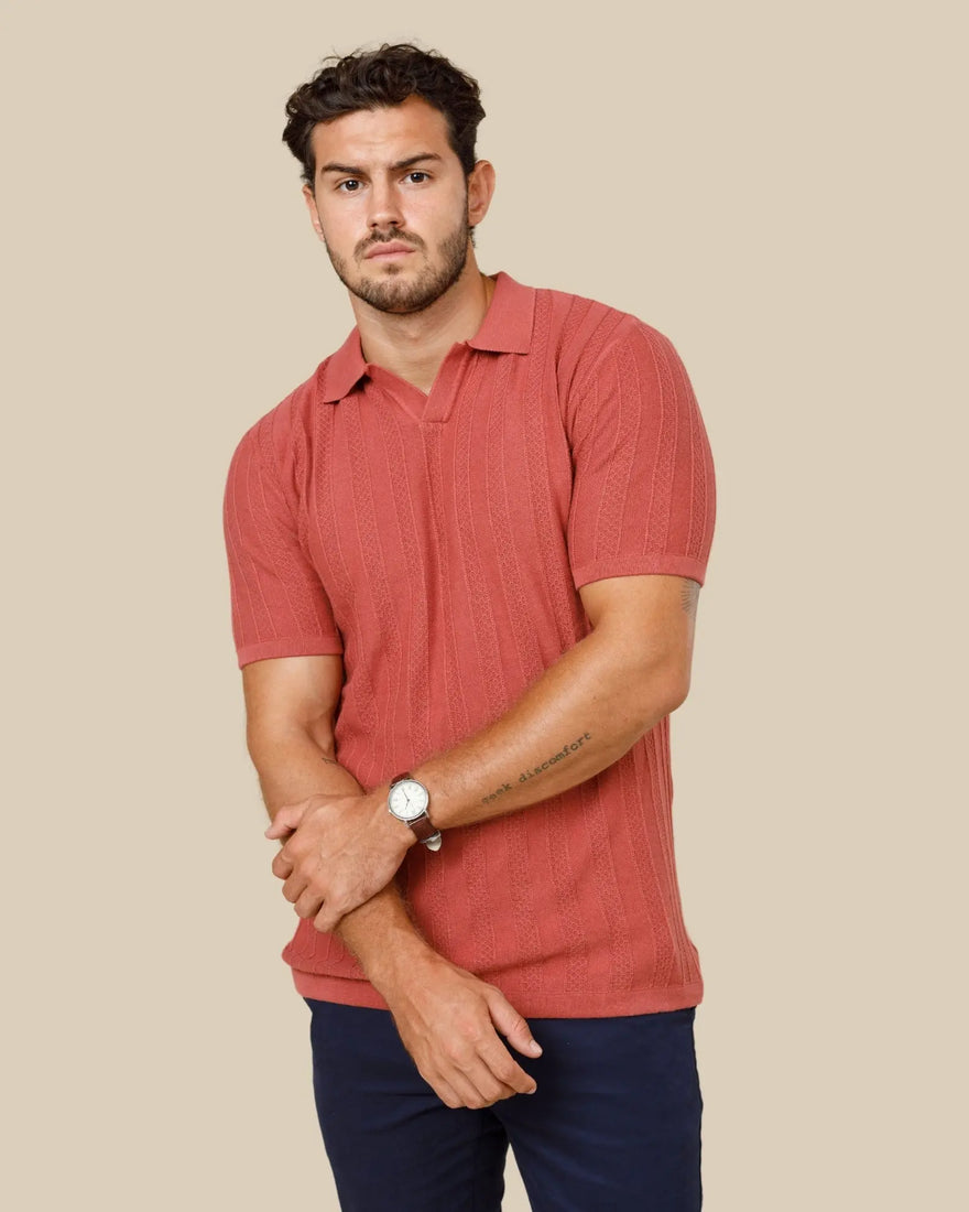 Johnny Collar Textured Knit Polo LCY LONDON