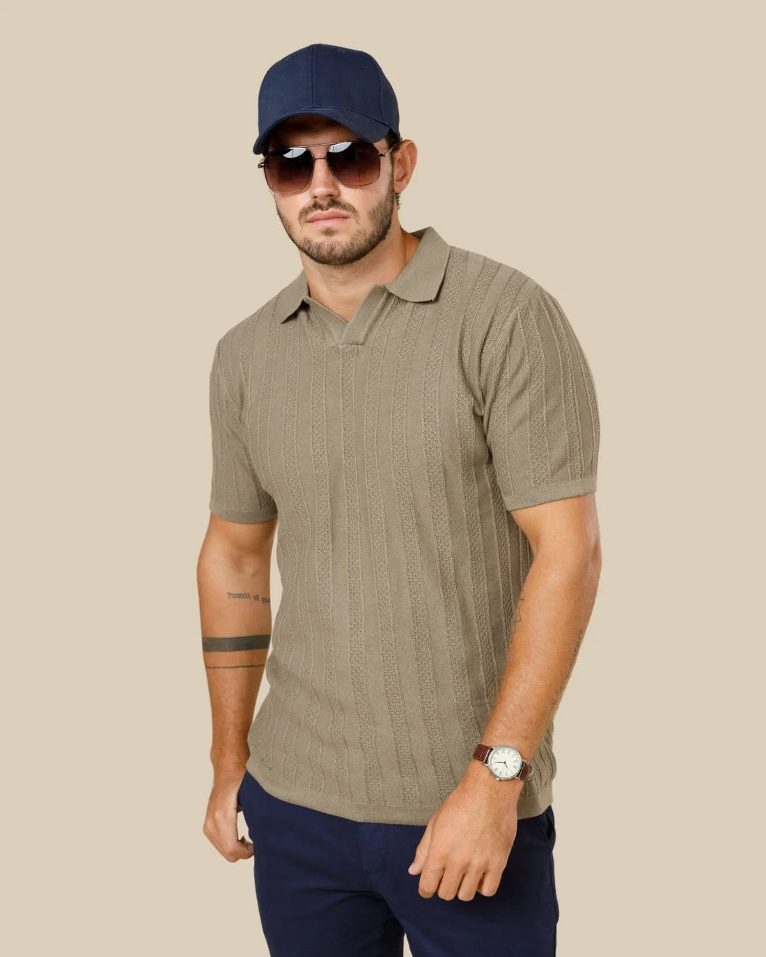 Johnny Collar Textured Knit Polo LCY LONDON