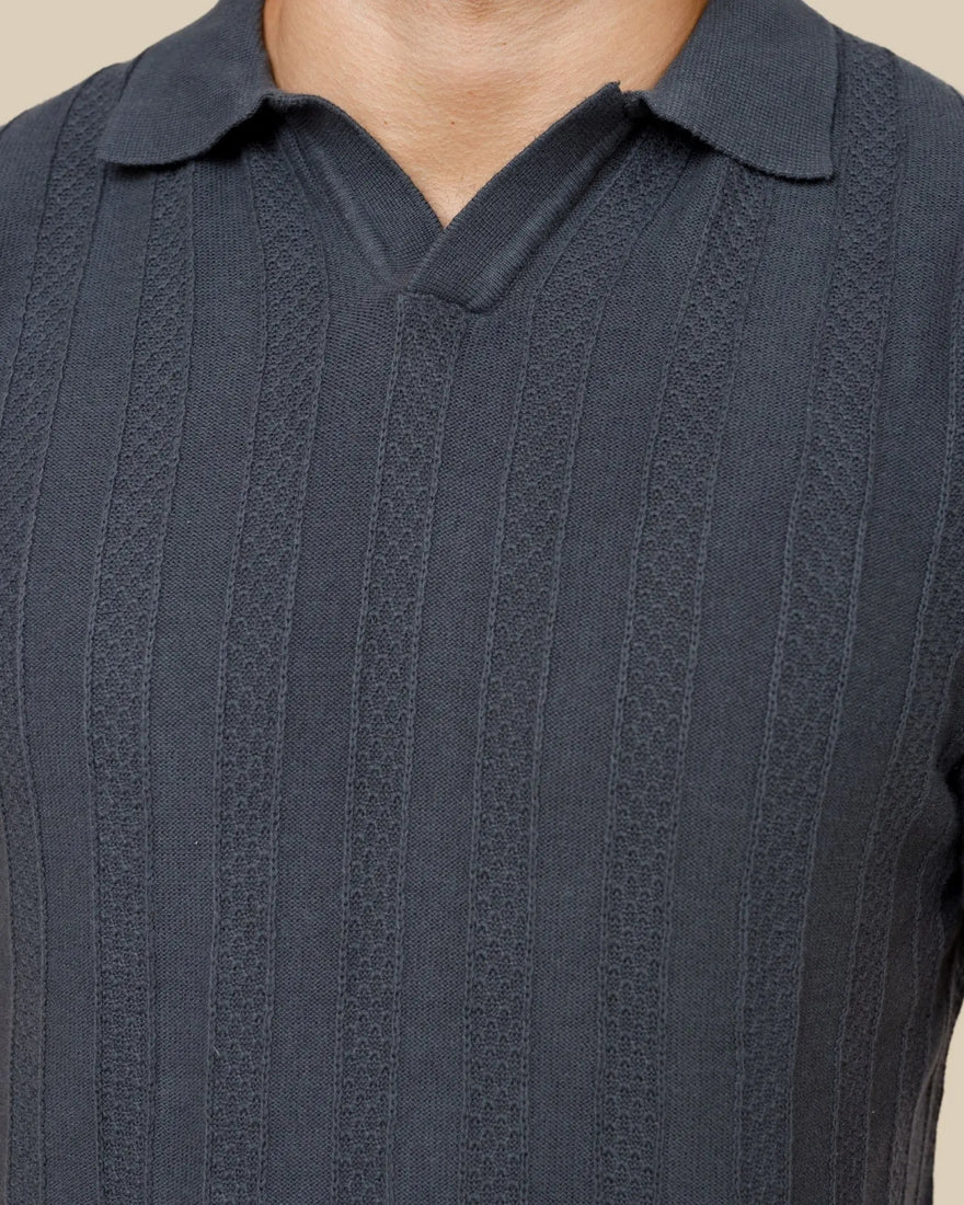 Johnny Collar Textured Knit Polo LCY LONDON