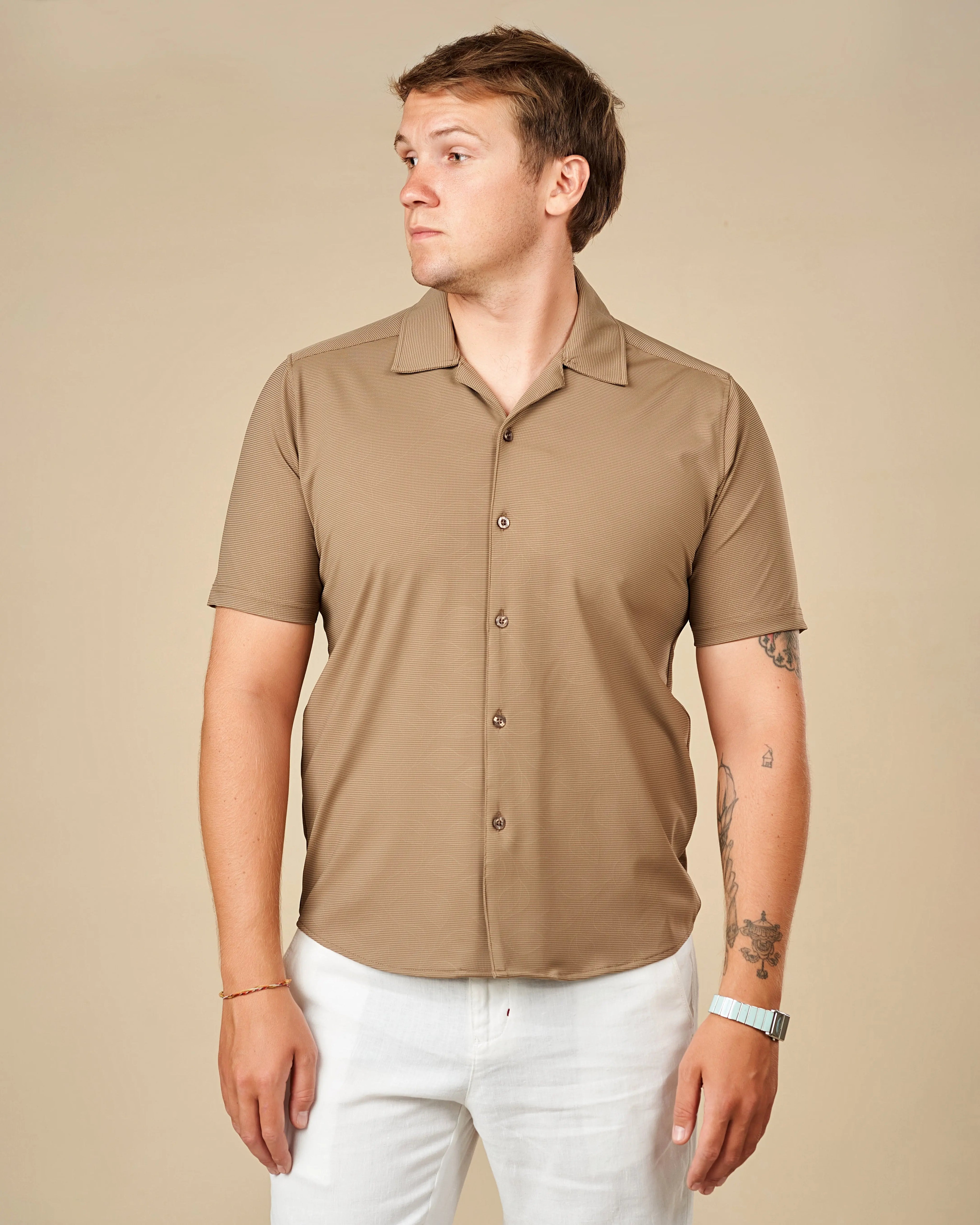 Legacy London Cuban Collar Performance Shirt Mocha / XL - LCY London