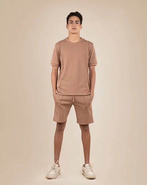 Line Detail Crewneck and Shorts set XL-Camel - LCY London