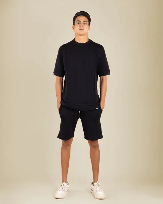 Line Detail Crewneck and Shorts set XL-Black - LCY London