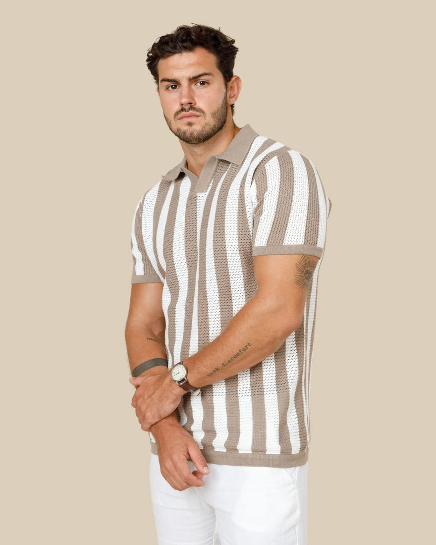 Pure Cotton Striped Knit Polo Shirt LCY LONDON