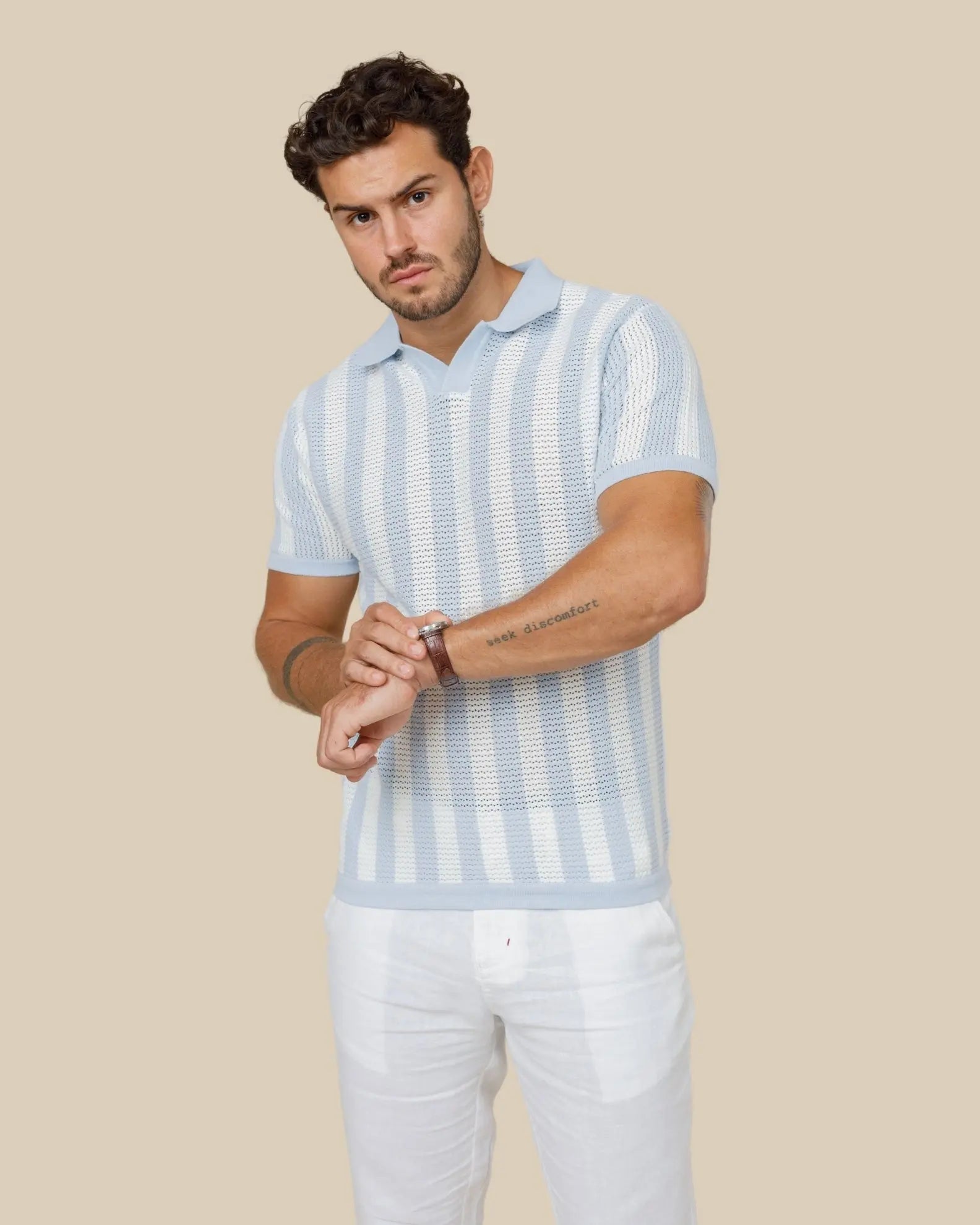 Pure Cotton Striped Knit Polo Shirt LCY LONDON