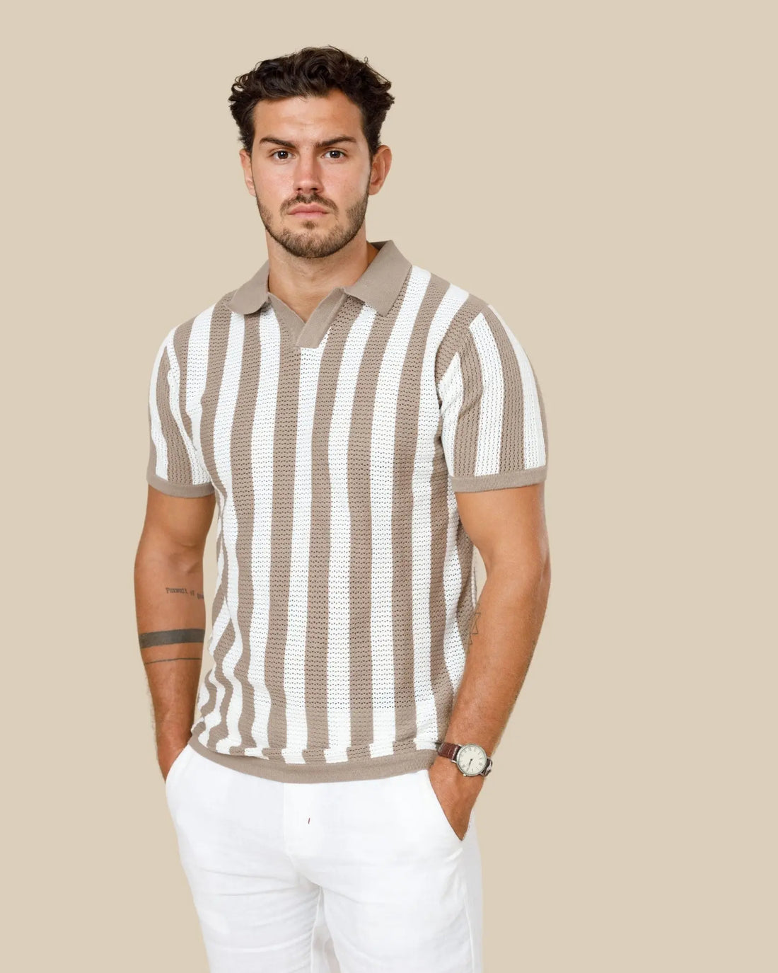 Pure Cotton Striped Knit Polo Shirt LCY LONDON