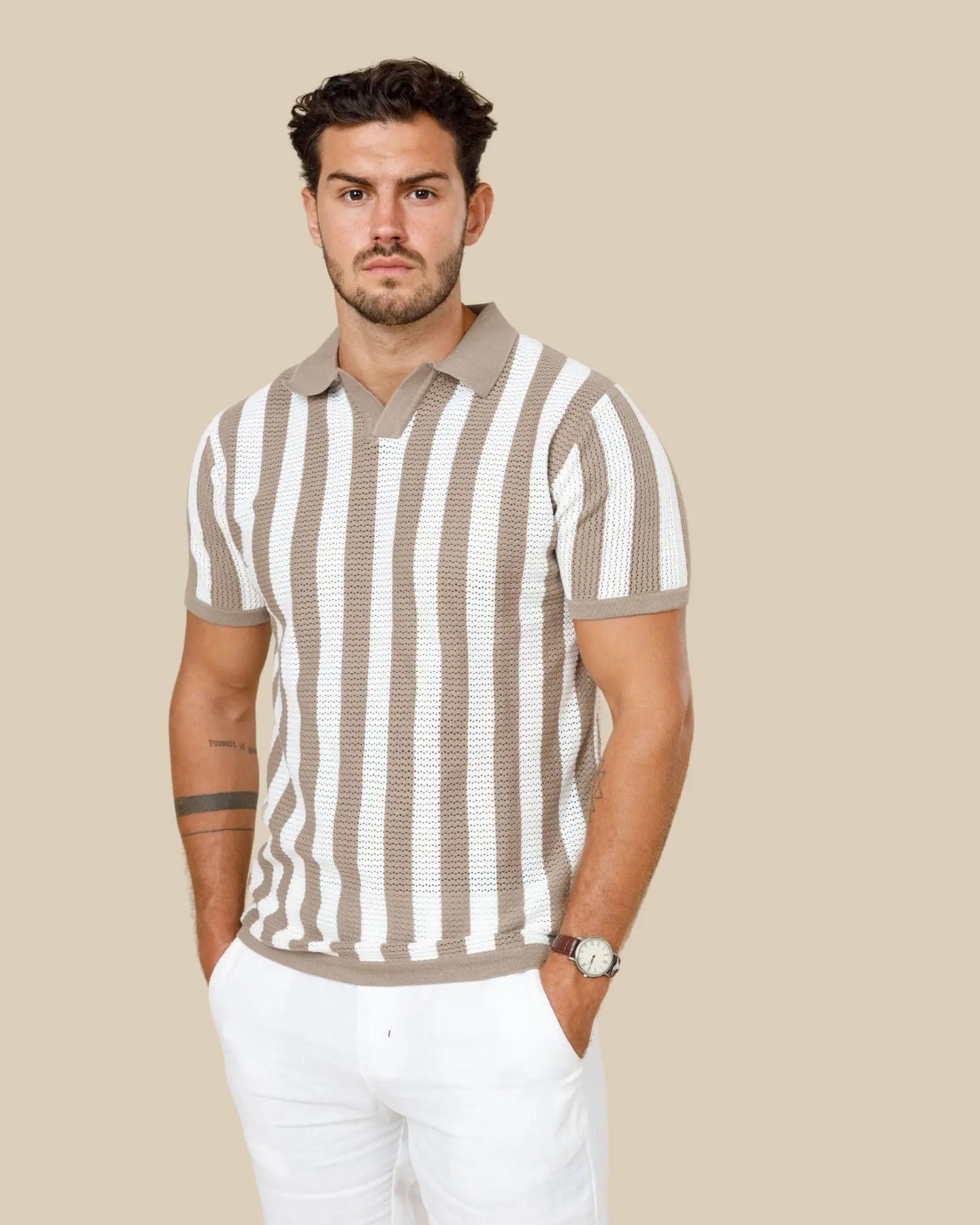 Pure Cotton Striped Knit Polo Shirt LCY LONDON