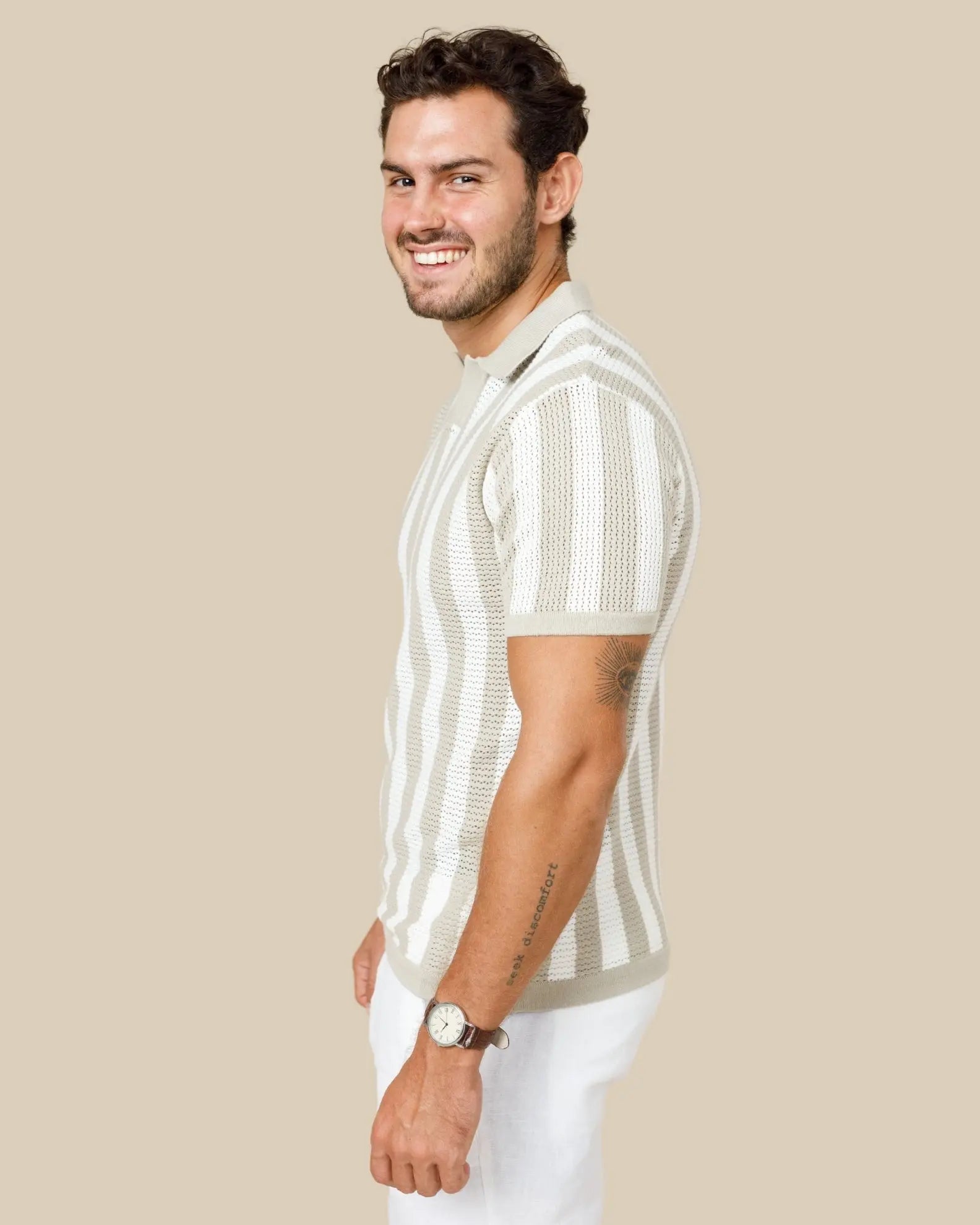Pure Cotton Striped Knit Polo Shirt LCY LONDON