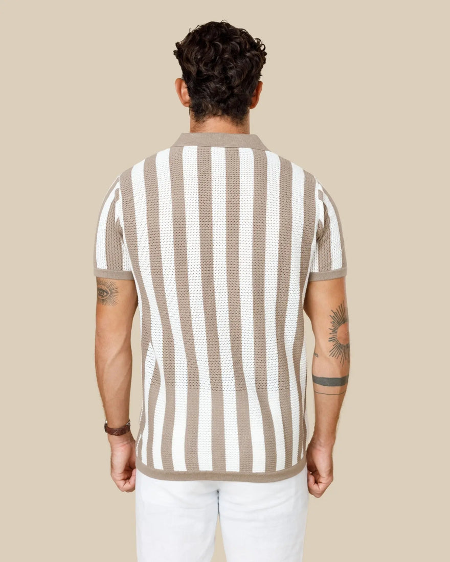 Pure Cotton Striped Knit Polo Shirt LCY LONDON