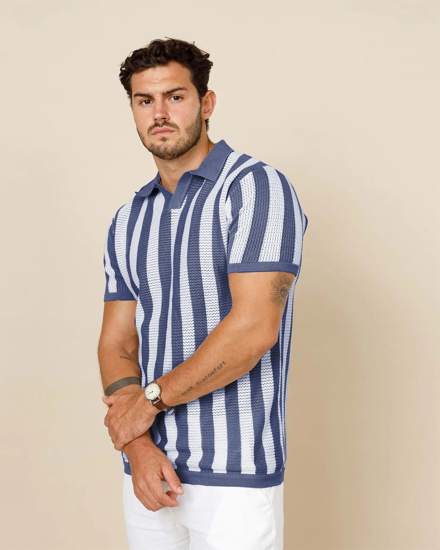Pure Cotton Striped Knit Polo Shirt LCY LONDON