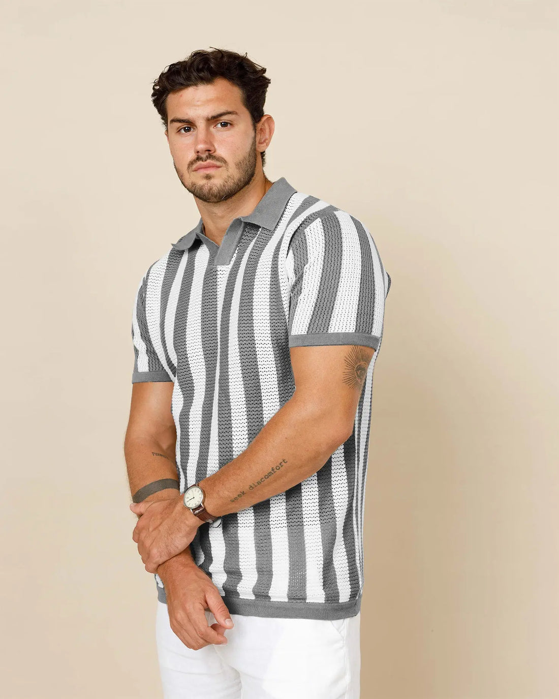 Pure Cotton Striped Knit Polo Shirt LCY LONDON