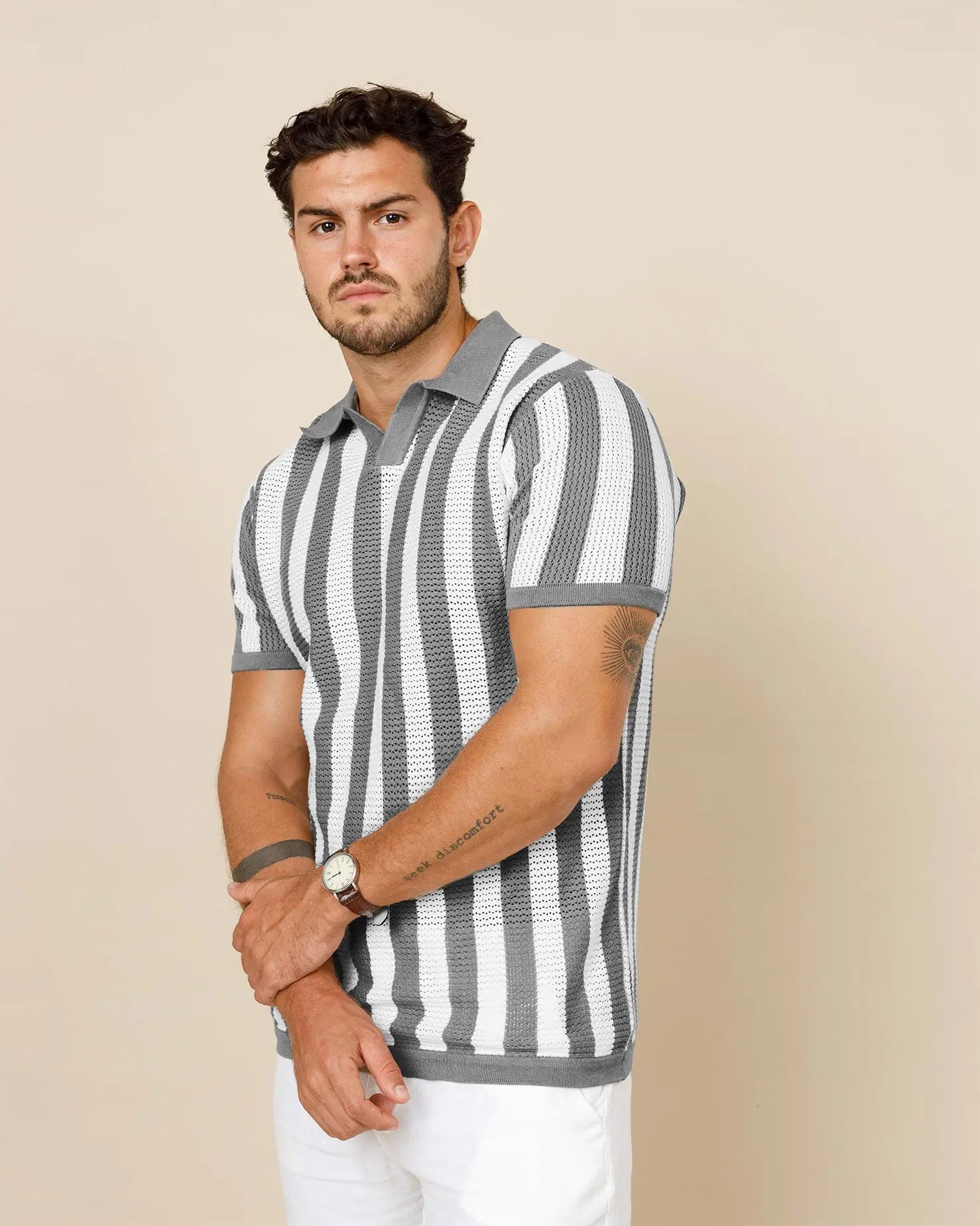 Pure Cotton Striped Knit Polo Shirt LCY LONDON
