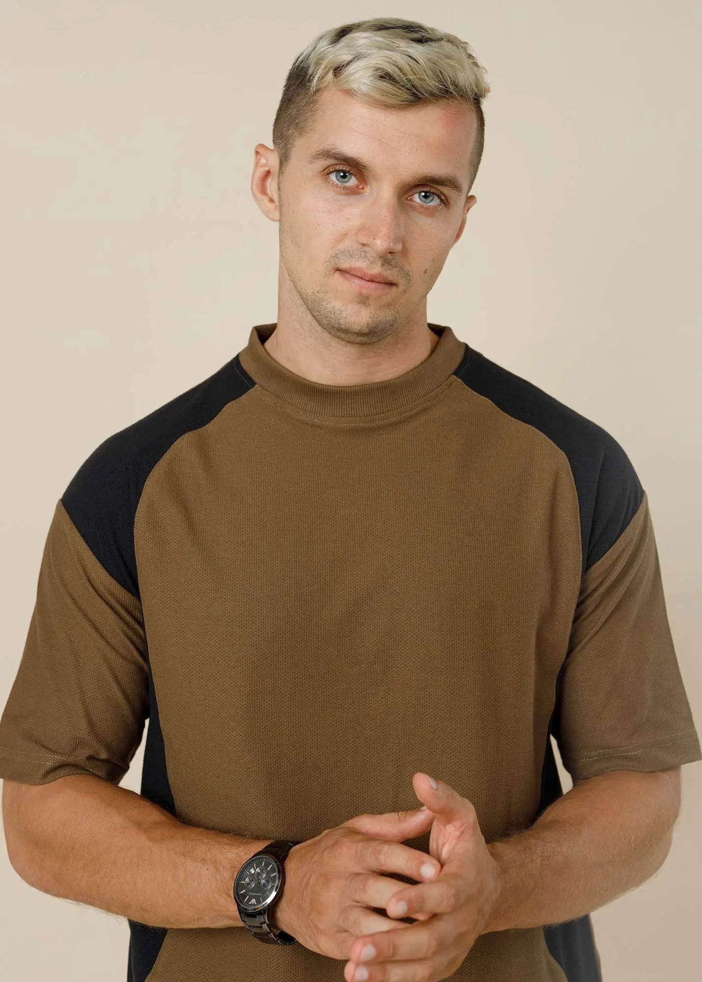 Shoulder Accent Textured Tee RUST-BROWN-XL - LCY London