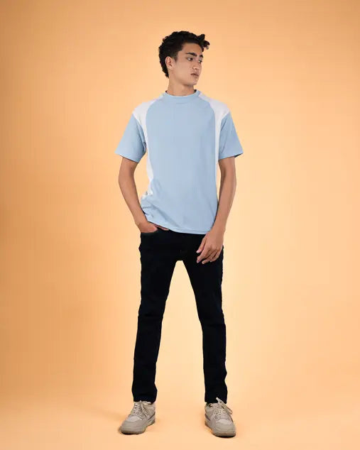 Shoulder Accent Textured Tee SKY-BLUE-XL - LCY London