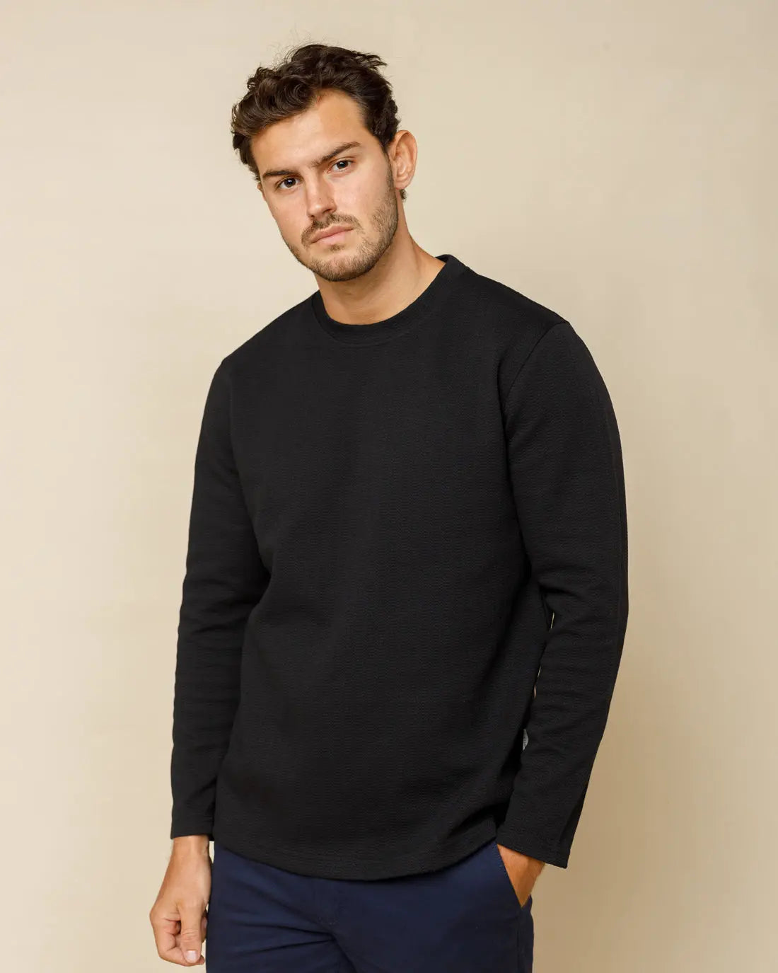 Textured Crewneck Jumper Black-XXL - LCY London