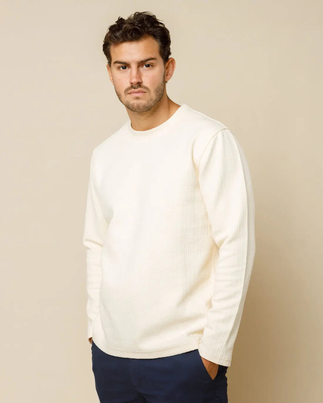 Textured Crewneck Jumper Cream-XXL - LCY London