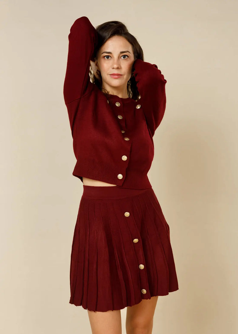 The Windsor Knit Blouse & Mini Skirt One-size-Maroon - LCY London